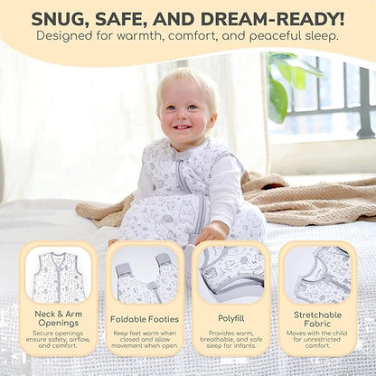 Mama Cheetah Toddler Sleep Sack with Feet 2T, 2.5 TOG Organic Cotton Baby Sleeping Bag with Legs, Baby Wearable Blankets for Walkers w/ 2-Way Zipper, Baby Sleep Sack for Girls Boys, Medium