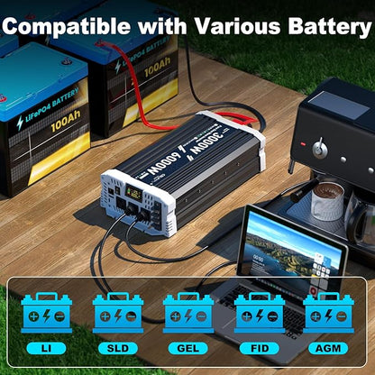 3000 watt Pure sine Wave Inverter, 24V DC to 110V AC Power Inverter, Used for Solar Emergency Power Supply in RV Homes, with 3 AC Output sockets, USB Port, Type-C Port, Remote Control with LCD Screen