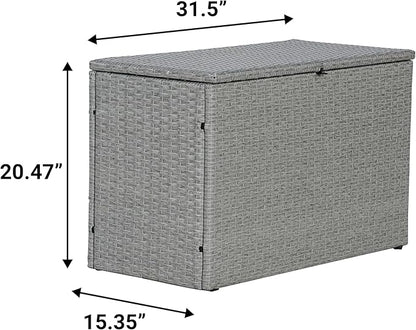 happimess TRK1000A Nino 31.5" Modern Minimalist Outdoor Faux Wicker Deck and Patio Storage Box, Gray, Soft-Close, for Package Delivery, Patio Furniture, Cushions, Gardening Tools, Pool Supplies
