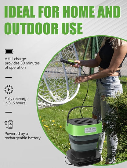 Portable Cordless Electric Sprayer with 3.2 Gal Water Tank, Auto-Retract & Any-Length Lock Hose, 3 Nozzles Portable Pressure Washer for Rinseless Car Wash, HVAC Coil Cleaning, Pet Care & Outdoor Use