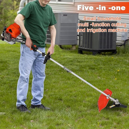 5 in 1 Weed Wacker Gas Powered, 52CC 2-Stroke Gas Weed Trimmer, Gas String Trimmer Cordless Hedge Trimmer, Brush Cutter, Lawn Mower, Handheld Chainsaw Hedge Pruner, Pole Saw Orange