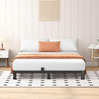 4 Inch Full Heavy Duty 3500 lbs Bed Frame with Round-Corner Legs & Anti-Squeak Design – Quick Assembly Metal Platform, No Box Spring Needed