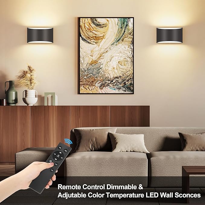 TRLIFE Modern LED Wall Sconces, Remote Control Dimmable and Adjustable Color