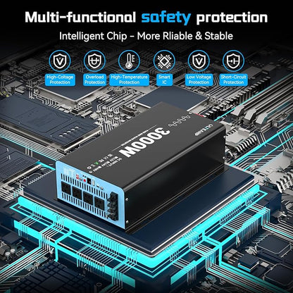 New Upgraded 24V 3000 Watts Pure Sine Wave Inverter, 24V DC to 110V/120V AC Power Inverter with 4 AC Outlets, USB Port, Type-C Port for Truck, Vehicle, Power Outage, Remote Control with LCD Screen