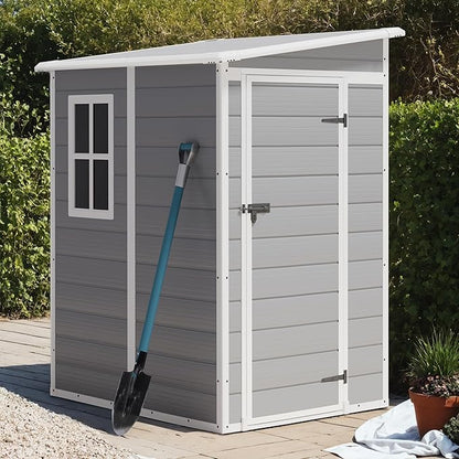 Greesum 5' x 4' Resin Weather Resistant Outdoor Storage Shed with Floor for Garden,Backyard,Pool Tool, Light Grey