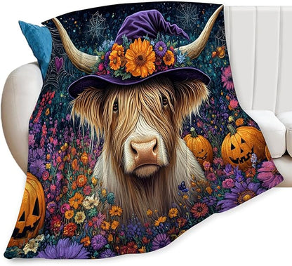 Tijuboni Highland Cow Pumpkin Throw Blanket for Girls Boys Women Men Kids Adults Soft Flannel Fleece Blanket for Couch Sofa Bed Home Decor 50"x60"