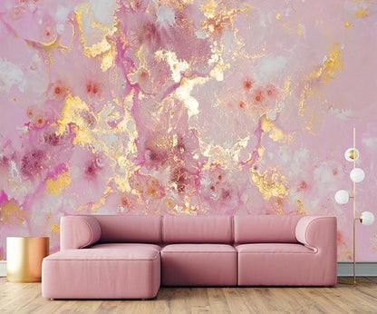Pink Marble Wallpaper Abstract Gold Texture Murals for Boys and Girls Bedroom Living Room Large Fabric Wall Mural(Not Self-Adhesive)
