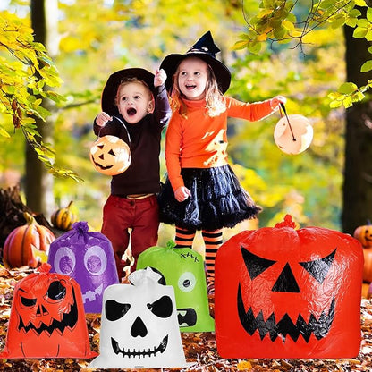 Halloween Pumpkin Leaf Bags, 10 Pcs Large Reusable Plastic Yard Trash Bags with Twist Ties for Fall Porch Decorations, Garden Waste & Outdoor Halloween Decorations