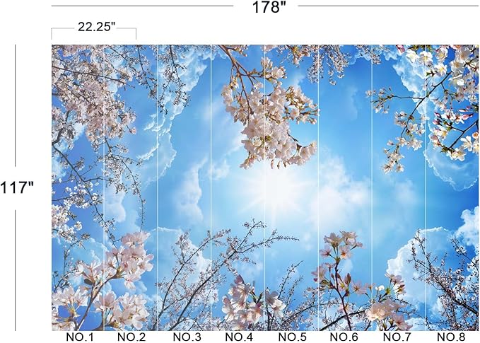 Sky Cherry Blossom Ceiling 3D Wall Mural Wallpaper 178" x 117"
