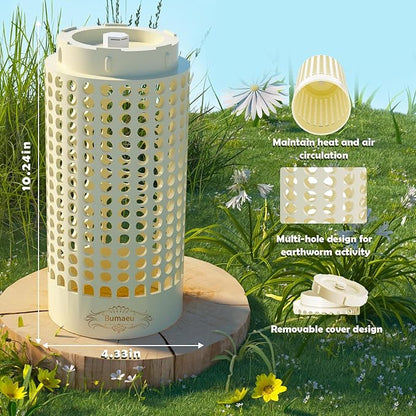 Underground Worm Farm, Garden Mini vermicomposting bin for use in Outdoor Gardening from Kitchen Food Waste, with Holes and lid, White (10.2x4.3x4.3IN)