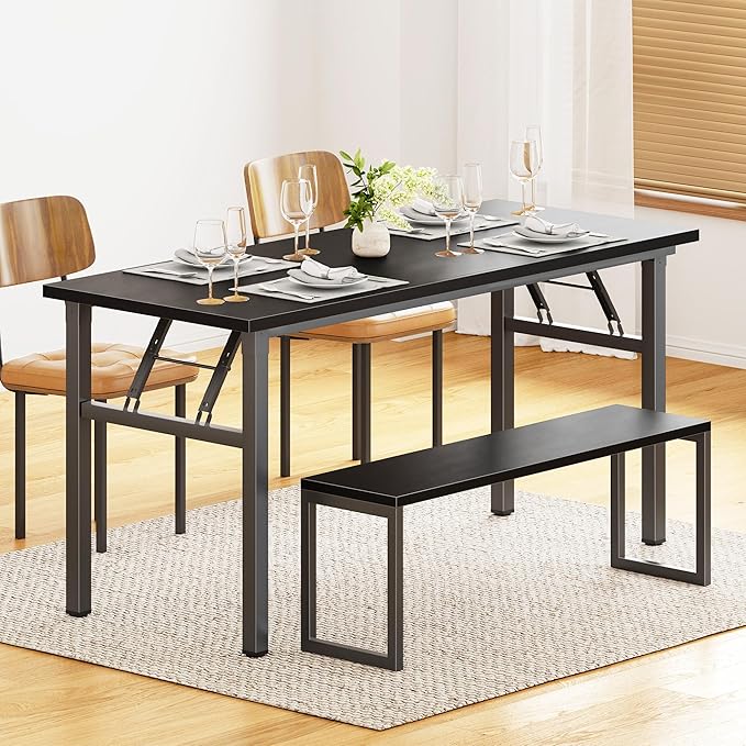 DlandHome Computer Desk 62 inches Office Desk Computer Table Study Writing Desk Workstation for Home Office Metal Frame Black and Black
