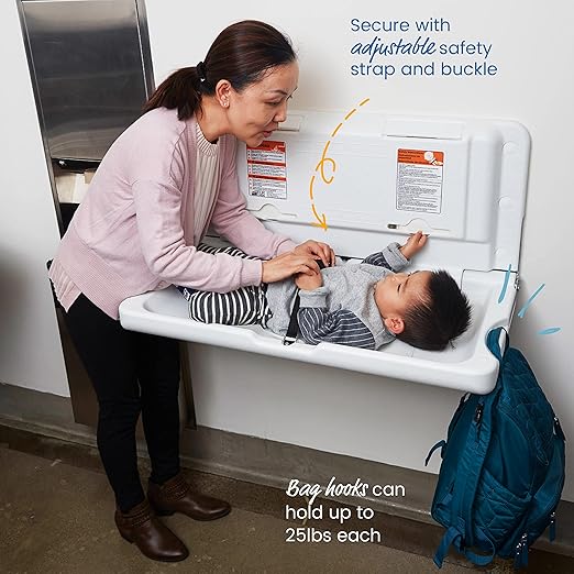 ECR4Kids Horizontal Wall-Mounted Changing Station, Baby Changer, White Granite