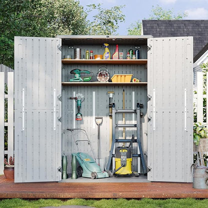 Aoxun Outdoor Storage Shed, 64 Cu.Ft Vertical Storage Sheds Outdoor with Floor, Outdoor Waterproof Storage Cabinet for Garage Storage, Pool Storage, Bike Shed, Garden Shed (White)
