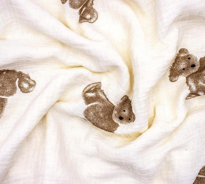 Baby Blanket Double Layer Cotton 40 x 40 Soft Receiving Blanket with Pattern Machine Washable Brown Bear