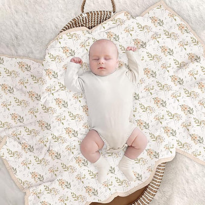 lulumoon Muslin Baby Blanket for Girls: Lightweight Cotton Blanket for Newborn - Soft Nursery Blanket for Stroller 47x47 Inches (Ivory Flower)