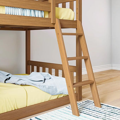 Max & Lily Twin Over Twin Low Bunk with Slide and Ladder, Wooden Bunk beds with 14” Safety Guardrail for Kids, Toddlers, Boys, Girls, Teens, Bedroom Furniture, Pecan