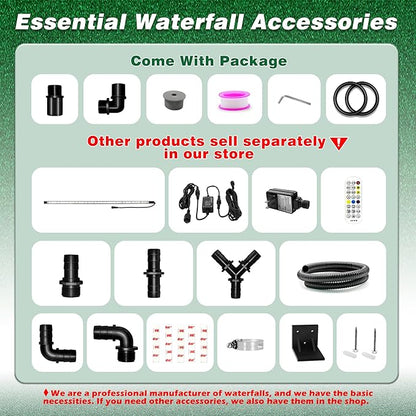 Waterfall Spillway, Clear Acrylic Pool Fountain w/Top Open Lip & Pipe Connector Kits for Outdoor/Indoor Decorative, 11.8'' Pool Water Feature for Garden Patio, Backyard Koi Pond Decor