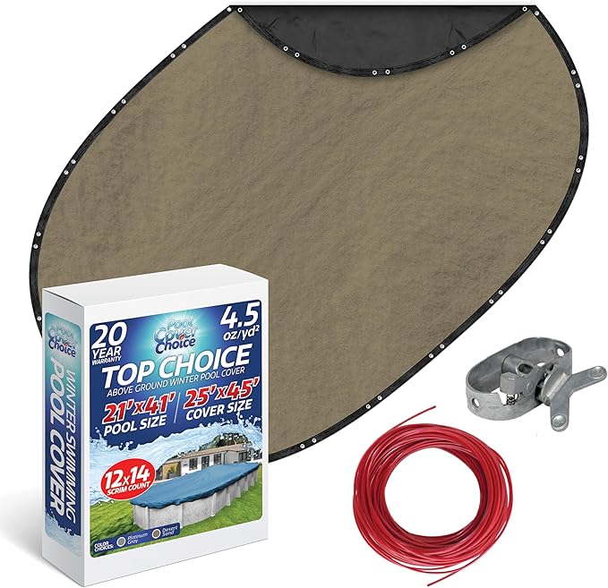 Winter Swimming Pool Cover for 21 ft x 41 ft Aboveground Oval Pool Size, Top Choice Series, Solid Material, Color - Desert Sand, Pool Cover Choice 602141-4CHOICE