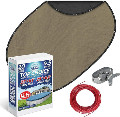 Winter Swimming Pool Cover for 21 ft x 41 ft Aboveground Oval Pool Size, Top Choice Series, Solid Material, Color - Desert Sand, Pool Cover Choice 602141-4CHOICE