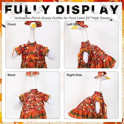 Fall Porch Goose Outfit Set for 23'' Plastic Statue Lawn Porch Goose Clothes with Thanksgiving Day Maple Leaf Skirt Hat Costume for Indoor Outdoor Patio Yard Lawn Art Decor