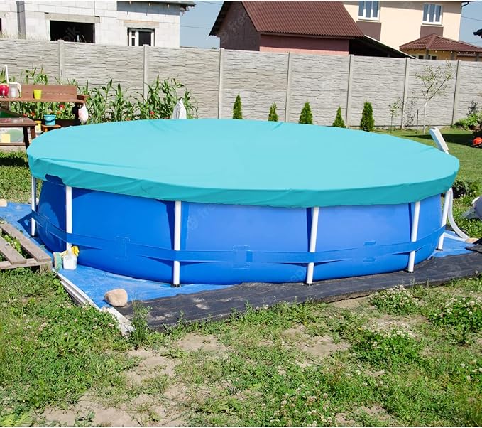 ECOOPTS Waterproof Round Polyester Pool Cover for Above Ground Pools, Swimming Pool Cover Protector Winter Safety Cover (8 ft, Turquoise)