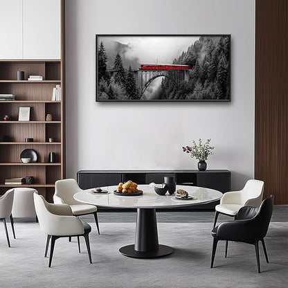Olivine Train Large Wall Art, Black and White Pictures Wall Decor, Train Painting, Landscape Canvas Prints, Framed Artwork for Men Dining Room Living Room Bedroom Bathroom Home Decoration 60"x30"