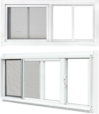 2 Pack Shed Windows, 10"x 18" White Sliding Window Suitable for Chicken Coop, shed, Household, Barn - Transom Window with Tempered Glass and Fiberglass Screen(WH,10''x 18'')