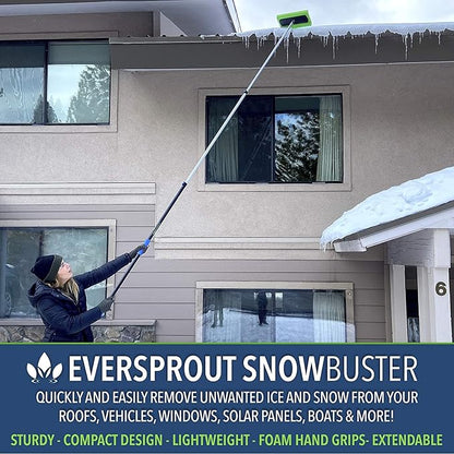 EVERSPROUT Never-Scratch SnowBuster and Ice Scraper 5-to-12 Foot (Up to 18 ft Standing Reach) | Pre-Assembled Extendable Roof Rake for Snow Removal | Lightweight Aluminum, Soft Foam Pad