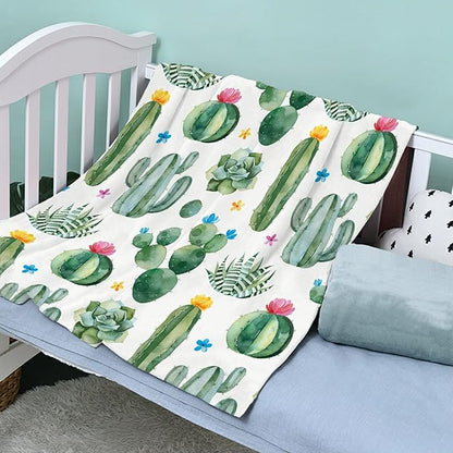 Thuswarm Cactus Flower Succulent Flannel Blanket for Autumn Winter Gifts Warm Cozy Soft Funny Print Throw for Bed Couch Sofa 60”×50” Medium for Teen