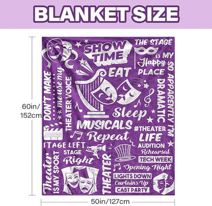 Theater Gifts for Christmas, Theater Blanket for Girls Women, Musical Theatre Gifts for Theatre Lovers, Birthday Gifts for Musical Lovers, Flannel Music Throw Blanket 50x60 in