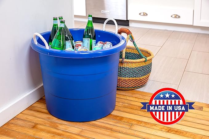 United Solutions Easy-Access Storage Rope Handle Tub, 19 Gallon, Blue, 2 Count (TU0335)