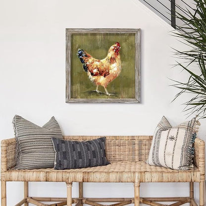 Farm Rustic Wall Art Decor: Farmhouse Chicken Framed Wood Prints Vintage Country Animal Picture Artwork Hen Chickens Kitchen Painting for Home Living Room 24 x 24 Inches