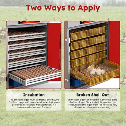 Cabinet Incubator for Hatching Eggs,400 Eggs Incubator with Automatic Egg Turning and Humidity Control,Commercial Large Cabinet Hatcher for Chicken, Duck, Quail,Birds Eggs (Red,400-Egg)