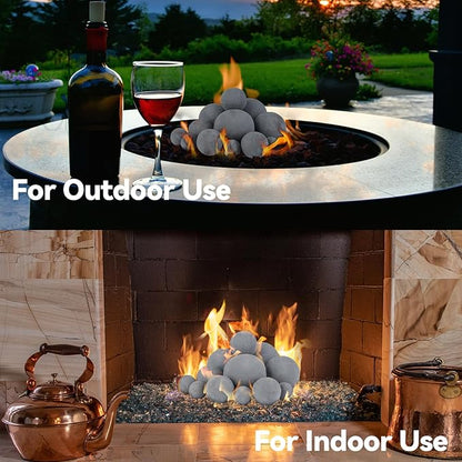 Skyflame 12PCS Fireplace Ceramic Balls, Mixed of 4 Sizes Fire Pit Balls Set for Indoor and Outdoor Fire Tables or Fireplaces Accessory,Gray