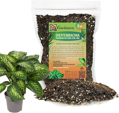 Gardenera Premium DIEFFENBACHIA Potting Soil Mix - Ideal for Growing Robust and Healthy Dieffenbachia - 5 Quart
