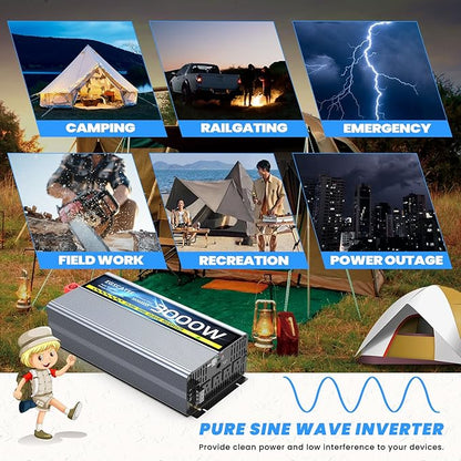 24V 3000W Pure Sine Wave Inverter 24V DC to 110V/120V AC Converter with 4AC Outlets, 5V/3.4A USB, Remote Control with on-Screen Display, Off-Grid Solar Power Inverter for Truck, Home, Vehicles, RV
