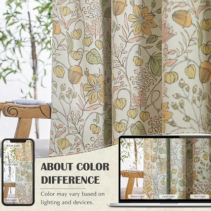 jinchan Nursery Curtains 95% Blackout Yellow Floral Curtains for Girls Room, 84 Inch Length Farmhouse Drapes for Bedroom Living Room Darkening Window Treatment Fall Decor Grommet Top Set of 2 Panels