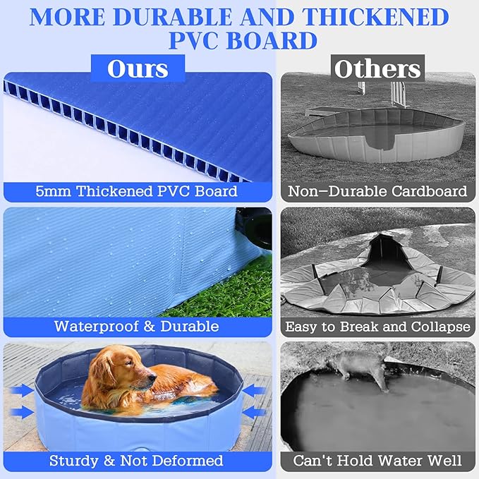 Foldable Dog Pool, Portable Pet Bath Tub and Kiddie Swimming Pool, Collapsible Bathtub for Puppies, Small, Medium and Large Dogs, Cats and Kids, 87 x 12 in, Blue