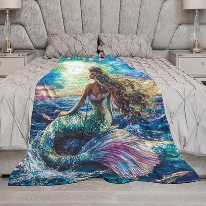 Mermaid Blanket Navy Mermaids Gifts for Girls Boys Woman Kids Ocean Mermaid Lover Coastal Throw Blankets Soft Blanket Warm Fleece Flannel Plush Blankets for Bed Sofa Couch 40"x50"
