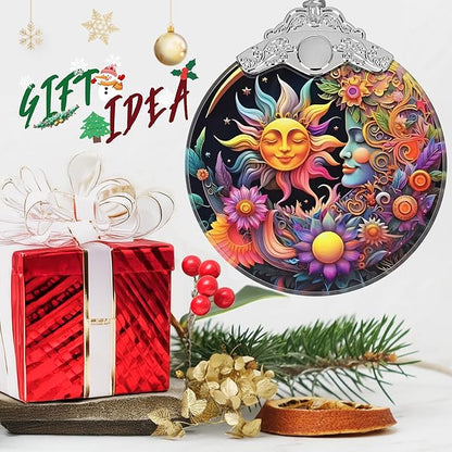 Stained Glass Christmas Ornament - Christmas Tree Ornaments - Sun and Moon Hanging Decor - Holiday Present Ideas - Gift Exchange