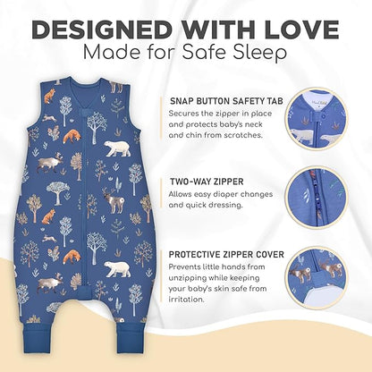Mama Cheetah Toddler Sleep Sack with Feet 4T - 5T, 2.5 TOG Organic Cotton Baby Sleeping Bag with Legs, Baby Wearable Blankets for Walkers w/ 2-Way Zipper, Baby Sleep Sack for Girls & Boys, XL