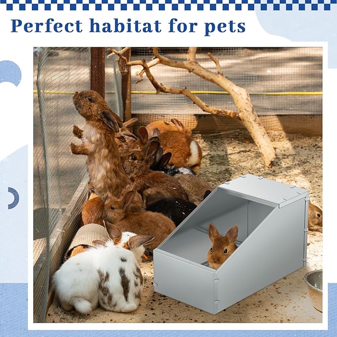 Maxcheck 4 Pcs Galvanized Metal Rabbit Nesting Box Small Animal Nest with Removable Acrylic Floor Durable Easy to Clean for Indoor Outdoor Use Rabbit Supplies (14.5 * 8.5 * 8 Inch)