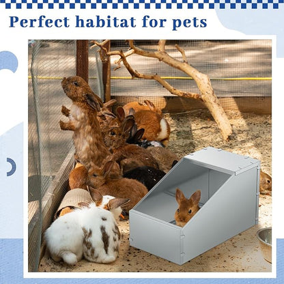 Maxcheck 4 Pcs Galvanized Metal Rabbit Nesting Box Small Animal Nest with Removable Acrylic Floor Durable Easy to Clean for Indoor Outdoor Use Rabbit Supplies (14.5 * 8.5 * 8 Inch)