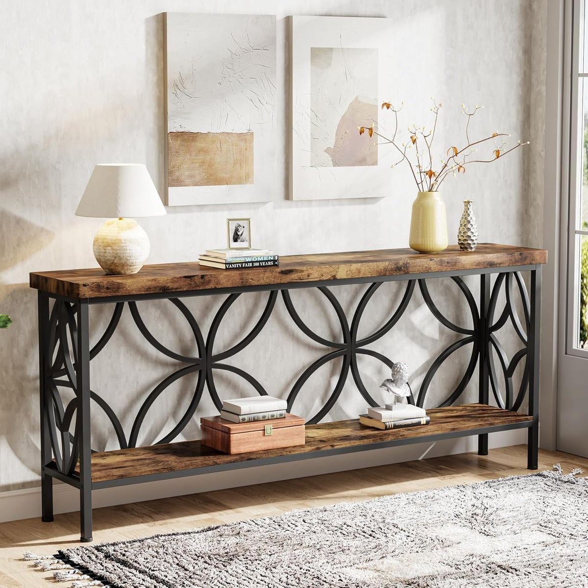 Sofa Table 70.9 Inch Industrial Behind Couch Table with Storage Shelves