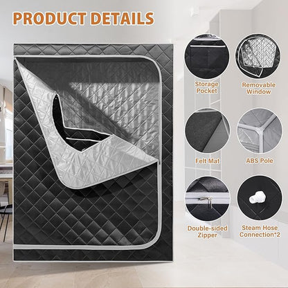 Gollense 2 Person Sauna Portable Steam Sauna Tent with 2 Folding Chairs, Full Size at Home Steam Box for Relaxation Indoor Personal Home Spa, Steamer NOT Included, Black
