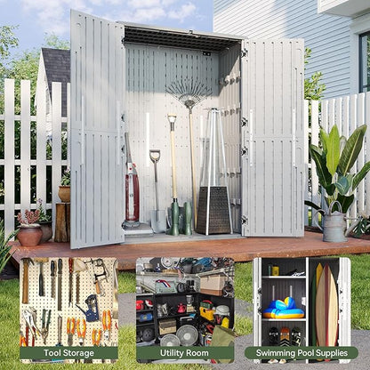 Aoxun Outdoor Storage Shed, 64 Cu.Ft Vertical Storage Sheds Outdoor with Floor, Outdoor Waterproof Storage Cabinet for Garage Storage, Pool Storage, Bike Shed, Garden Shed (White)