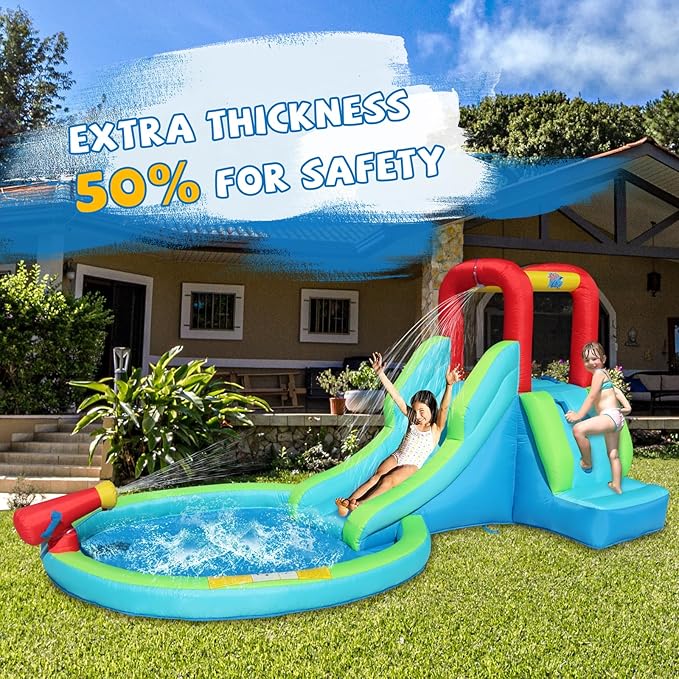 Action Air Inflatable Waterslide, Bounce House with Slide for Wet and Dry, Kids Backyard Waterpark for Summer Fun, Water Gun & Splash Pool for Age 3-8, Love for Kids