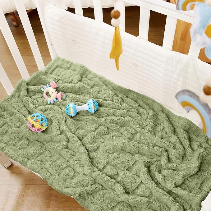 4 Pcs Baby Blankets for Boys Soft Toddler Small Blanket for Daycare, Fleece Kid Mini Blanket for Crib Baby Shower, 30 X 40, Green