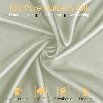 100% Mulberry Silk Pillowcase 2 Pack for Hair and Skin,with Hidden Zipper,Both Sides 22 Momme Natural Silk Pillow Cover,Soft Breathable & Smooth (Matcha, Standard)