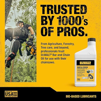 DEWALT – Biodegradable Bar & Chain Oil – Green, Eco-Friendly, Non-Toxic Professional Bar & Chainsaw Lubricant – Ultraclean All-Season Oil for Gas, Electric Saw, and Pole Saw, 16 oz